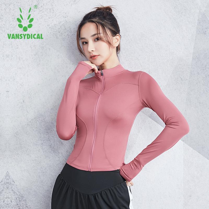 

VANSYDICAL Running Jackets Women Turn-down Collar Sport Tops Training Yoga Gym Clothing Quick Dry Sportwear Workout Shirt Female1, Fbk20143
