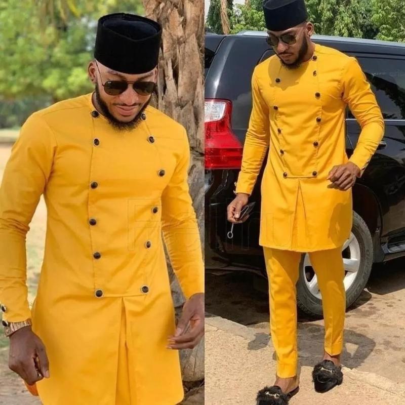 

Men's Suits & Blazers Yellow African Suit Traditional Senator Tuxedo Groom For Men Wedding Mens Blazer Jacket 2pcs Coat Pants, Dark grey