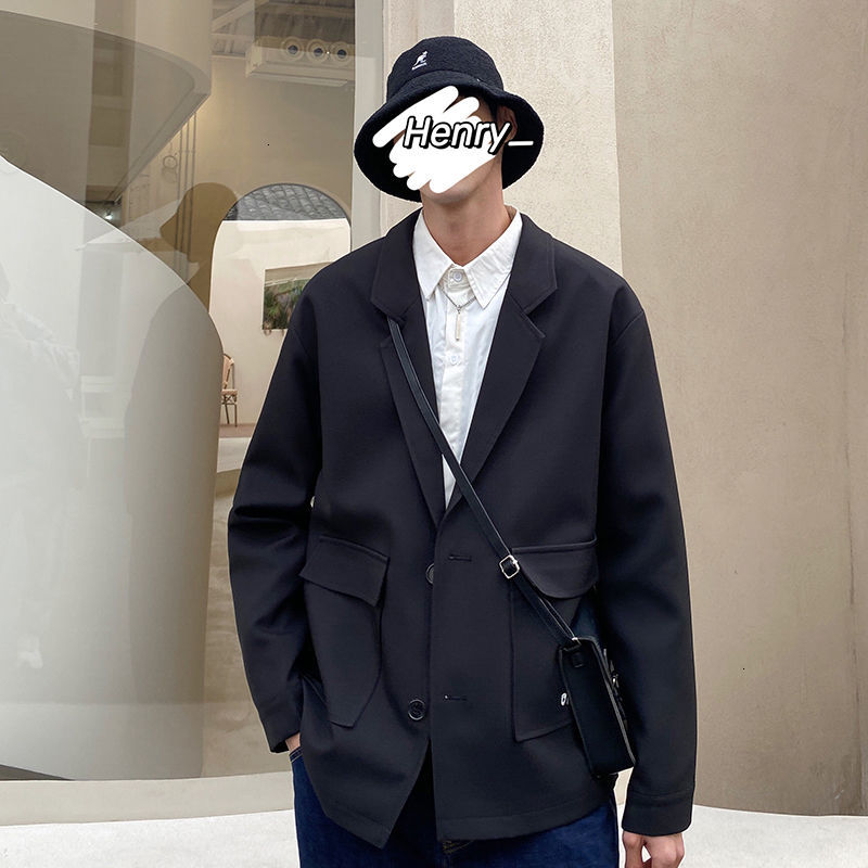 

Suits Spring 2021 New Jacket Embroidered in Pocket Two Single Breasted Young Men's Clothes 9GHH, Black