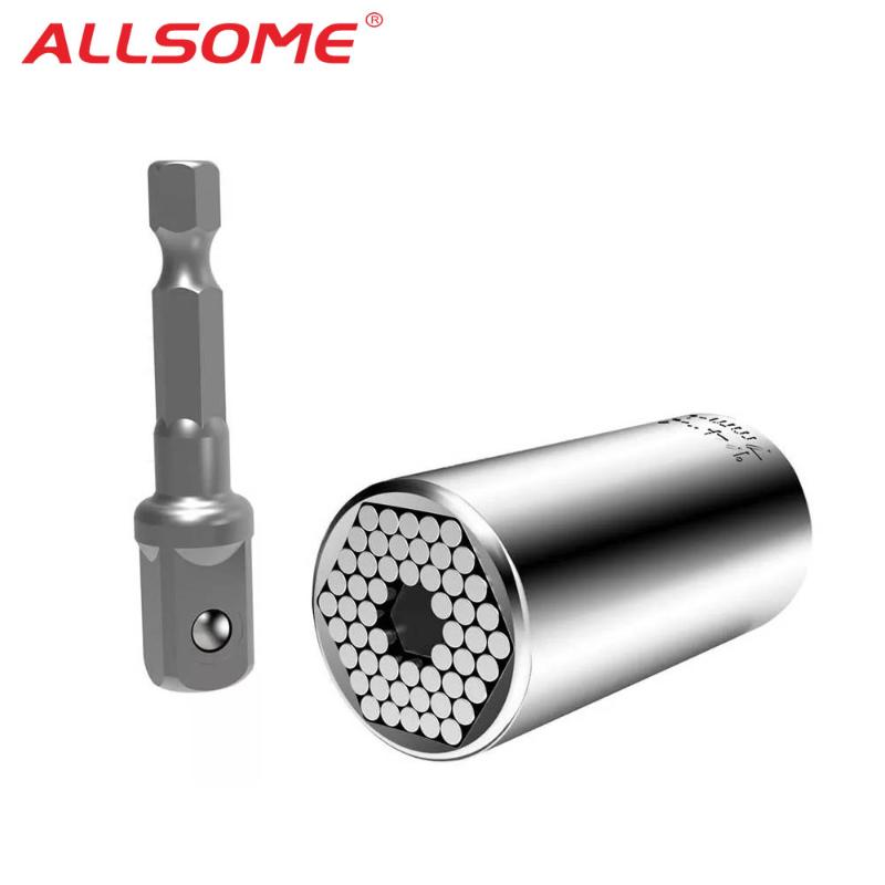 

ALLSOME Universal Torque Socket Wrench Head Set Socket Sleeve 7-19mm Power Drill Ratchet Bushing Spanner Repair Tools HT2593