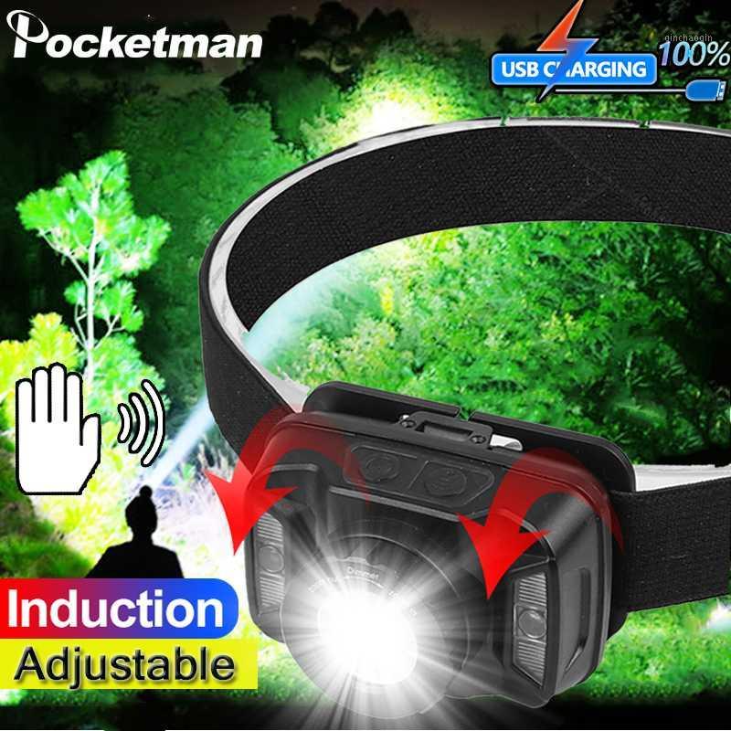 

Powerful Headlamp Body Motion Sensor Headlight USB Rechargeable Head Light Waterproof Zoom Head Front Light Camping1