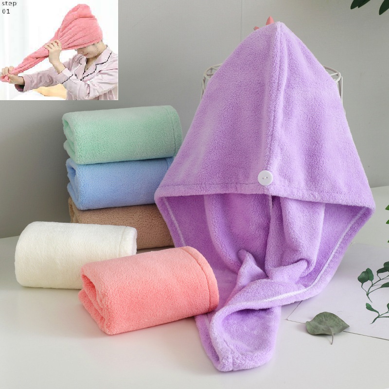 

Microfiber Hair Towel Wrap Shower Caps Women Coral Fleece Super Absorbent Quick Dry Hairs Turban Drying Curly Long Thick Spa Bathing Cap 5pcs HH21-257