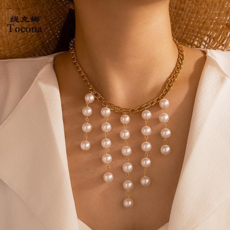 

Tocona Charming Pearl Stone Necklace for Women Gold Color Alloy Metal Long sweater Chain Party Jewelry Accessories 153791