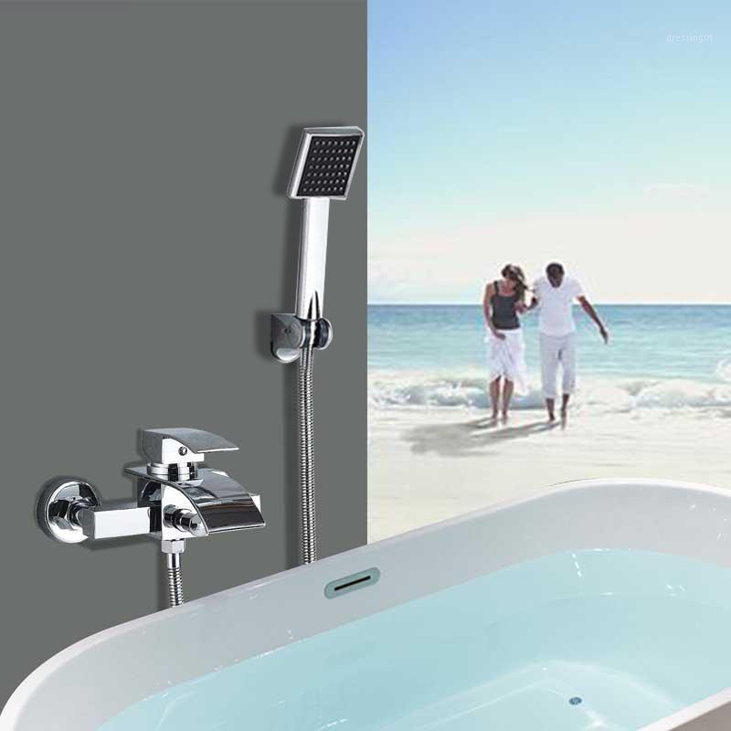 

Chrome Waterfall Bathtub Faucet Wall Mounted Tub Tap Waterfall Hot Cold Water Mixer Tap Bath Shower Faucet Robinet Baignoire1