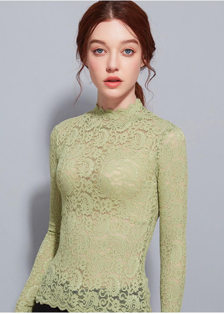 

2020 New Woman Ladies Chiffon Blouses Shirts Blusas Femininas Blouse Sexy Hollow Turtleneck Lacce Long Sleeve Casual vintage, Burgundy