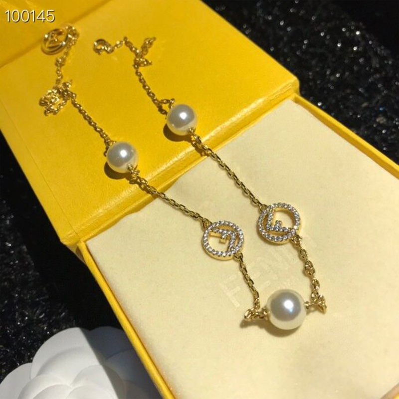 Necklace Luxury Neck Chain Design F Letter with Diamonds Pearl Necklaces with Gift Box S8761-image-755810096