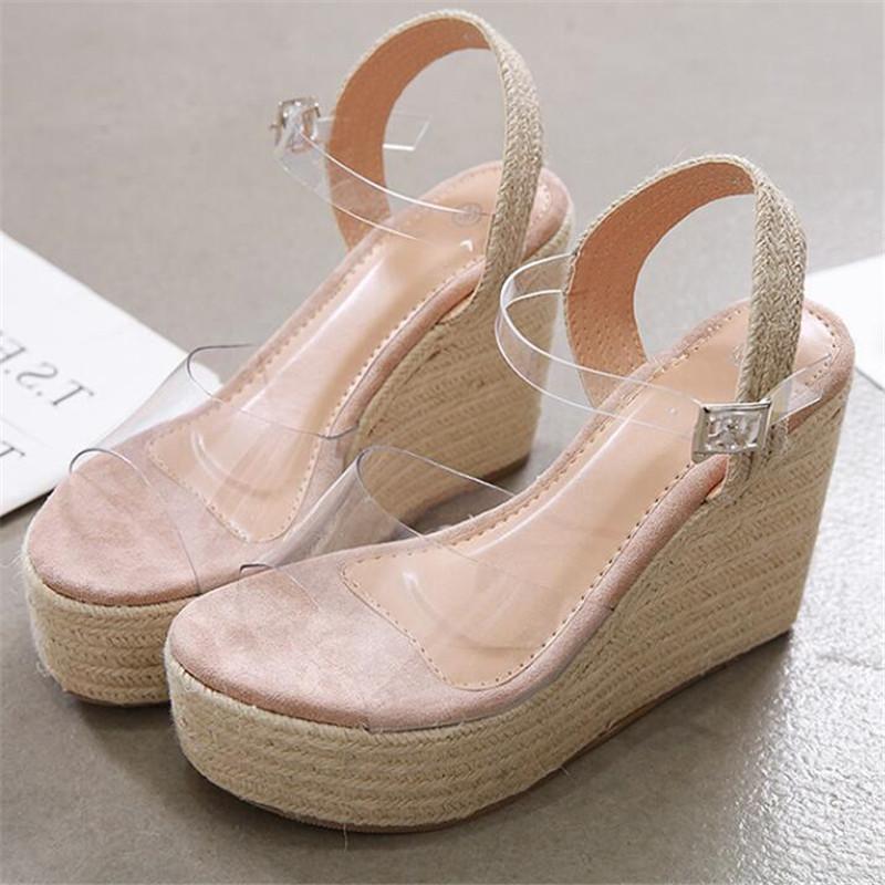 

Newest high-quality Summer women Platform Super high Heels shoes Ankle strap Wedge Sandals elegant ladies Office Dress Sandals, Pink