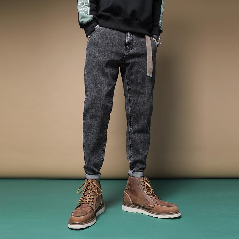 

Hip Hop Straight Baggy Jeans Men Summer Ankle-Length Pants Streetwear Dark Gray Denim Trousers, Dark grey