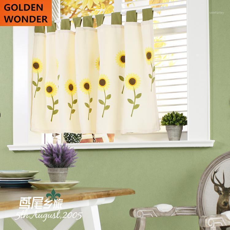 

New Arrival Pastoral Sunflower Thickened Curtain Kitchen Cafe Curtains Kitchen Curtain Door Short Curtains1, W150 h77cm