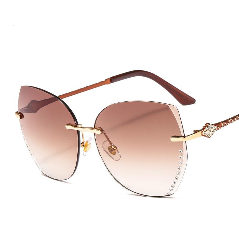 

Sunglasses Rimless Diamond Designer Lady Women Vintage Gradient Sun Glasses