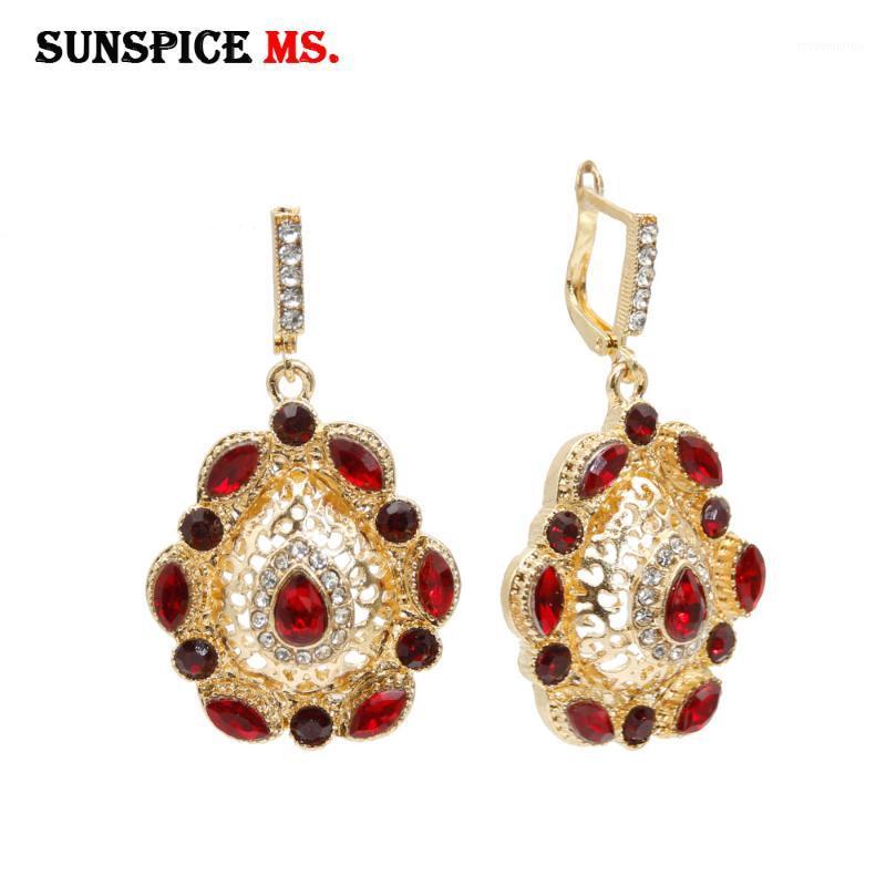 

SUNSPICE MS Morocco Women Wedding Jewelry Gold Dangle Earring Full Crystal Red Green Blue Bridal Bijoux Gift Wholesale1