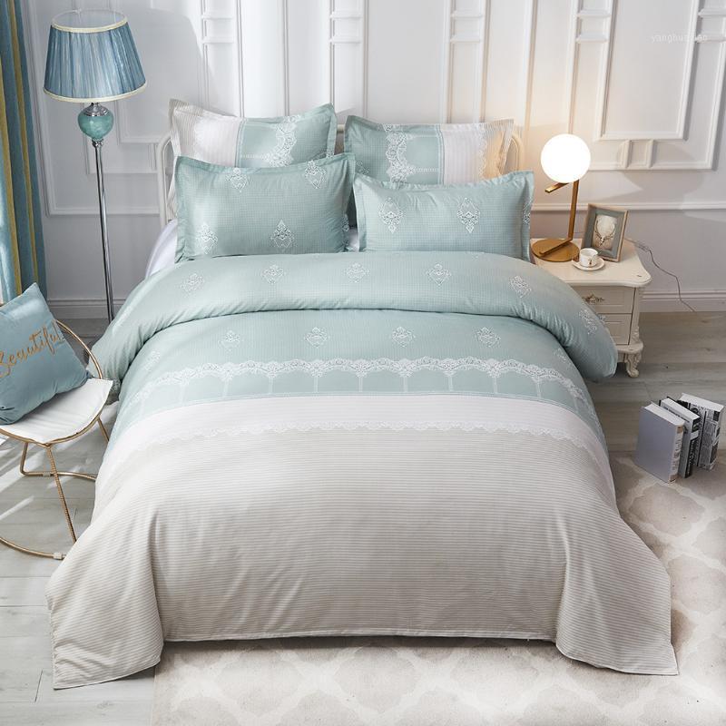 

Linen Bedding Set European Pattern Duvet Cover Pillowcase Single Queen King Size Bedlinen Green Gray Blue Red Color Bedding Sets1, As picture