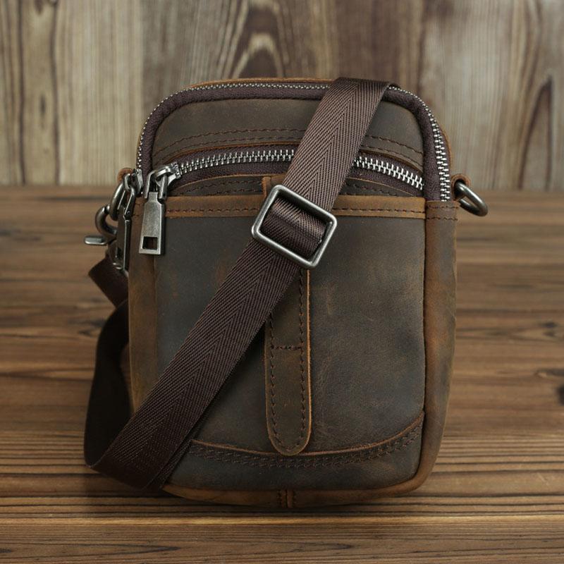 

New 6' Mobile Phone Pouch Waist Belt Bag Genuine Leather Mini Crossbody Shoulder Bag Multi-function Hip&Bum Organizer Pack, Black