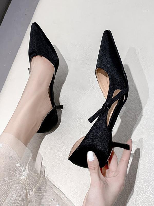 

Spring/Summer 2020 New Net Red Fairy Style French Girl Single Shoes Pointed Side Side Slim Heel Sexy Black High Heels1, Beige