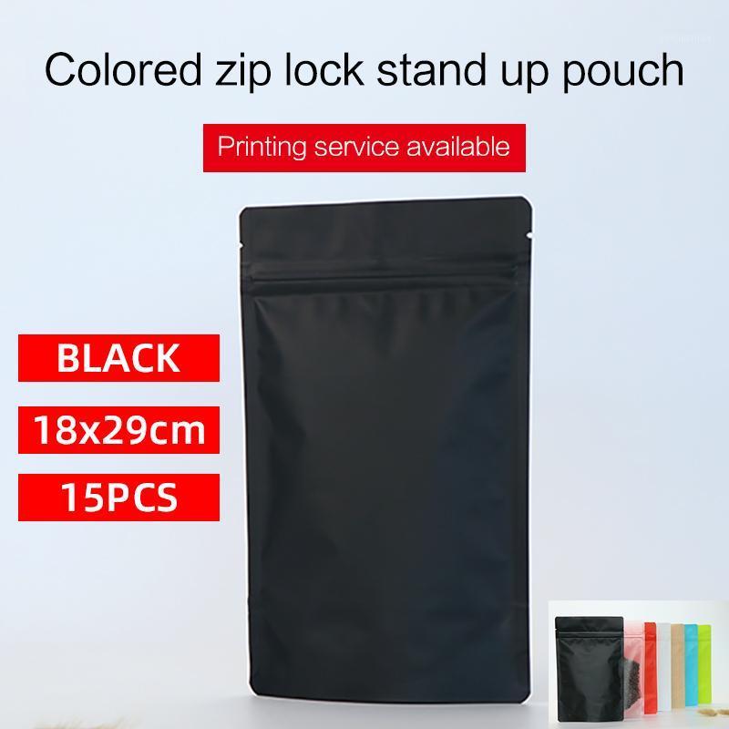 

18x29cm 15pcs matte black stand up pouch with zipper aluminum foil bag colored coffee bean packaging bag1