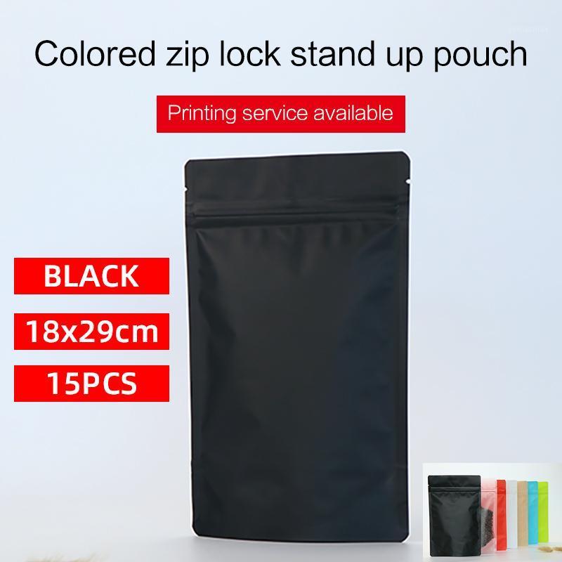 

18x29cm 15pcs matte black stand up pouch with zipper aluminum foil bag colored coffee bean packaging bag1