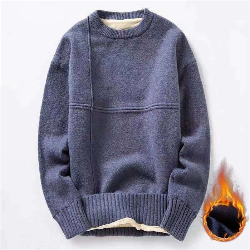 

Eachin Cotton Knitted Sweater Men Autumn Winter Fashion Solid Wool Liner Pullovers Mens O-neck Thick Oversized Sweaters 201201, Black