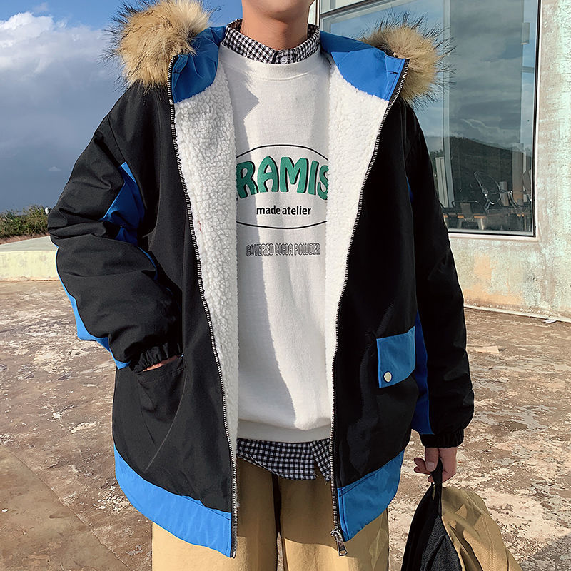 

Quilted 2021 Cotton Clothing Autumn New Winter Woolen Collar Lovers Hoodie Young Men's Clothes MHVO, Orange.