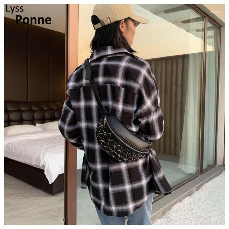 

Women's PU Leather Rivet Chest Bags New Shoulder Messenger Crossbody Bag Messenger Lady Chain Travel bags High quality1, Brown