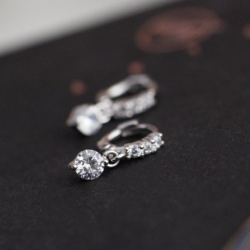 

Hoop & Huggie OBEAR Siver Plated Mini Rhinestone Earrings For Women Girls Small Round Circle Charming Dangler Eardrop Jewelry