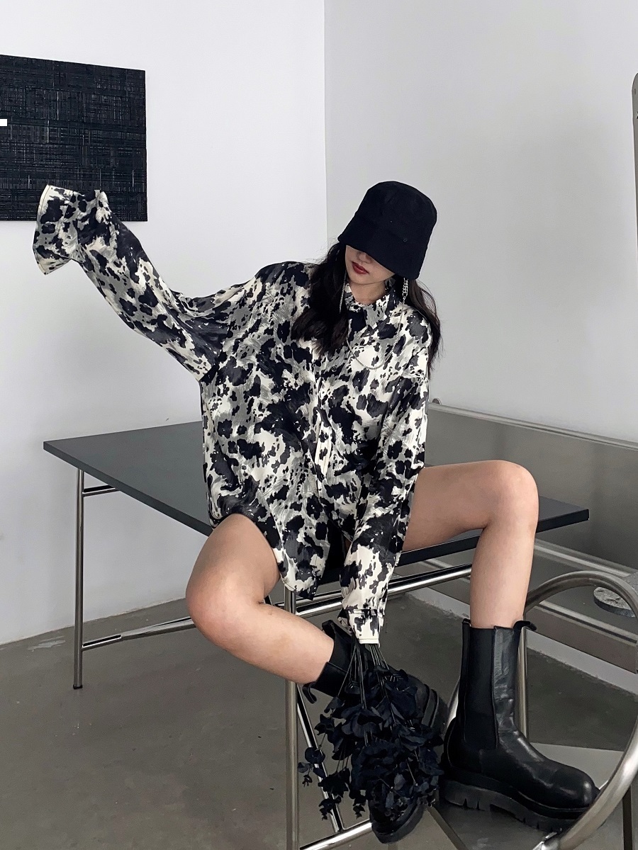 

Superized 2021 New Black and White Female Shirt Autumn Women's Vintage Clothes E2r9 HZLG, Mixed