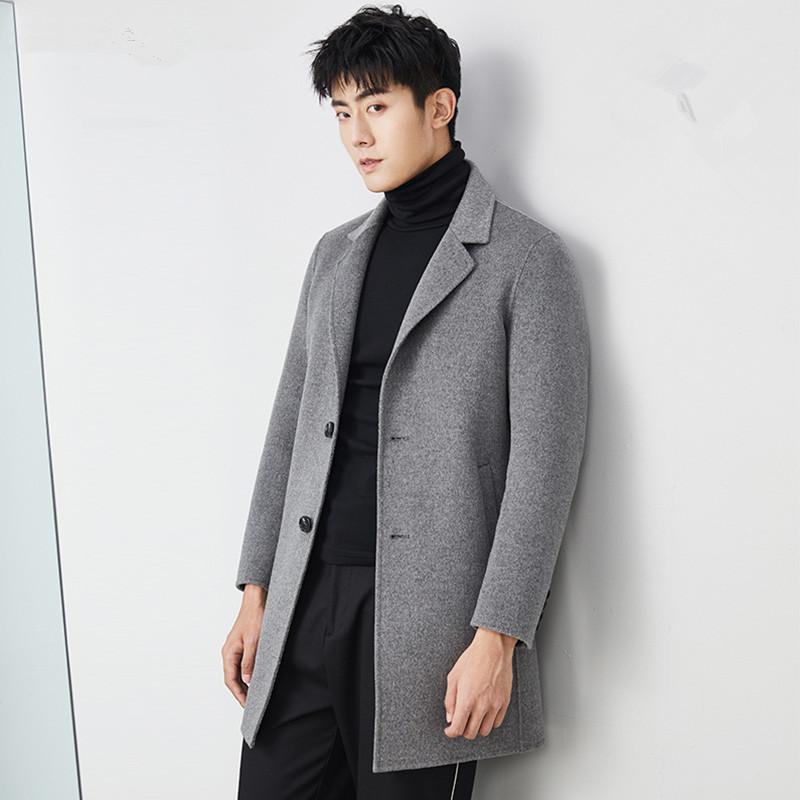 

100% Wool Coat Autumn Winter Jacket Men Handmade Double-side Woolen Coat Men Streetwear Windbreaker Jackets MG-00-7096 MY1978, Black