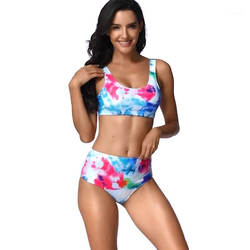 

Women Sexy Bikini Set Backless Padded Tie-Dye Swimsuit High Waisted Bathing Suit F3MD1