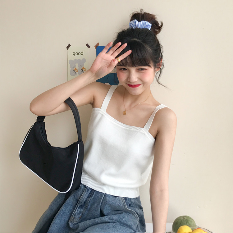 

2021 New 8-color candy sexy skinny sleeveless women summer elastic crochet harvest tops ladies nightgown women's waistcoat V9K0, Lavender