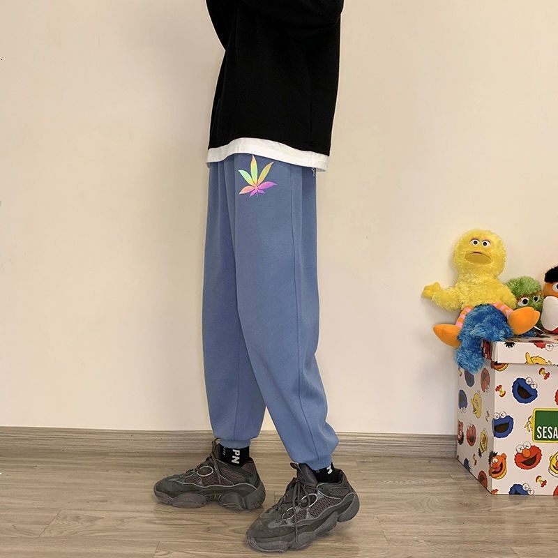 

2021 New Autumn and Male Winter Plus Velvet Thick Pants Fashion Fat Student Tie-foot Sports Hot Shipping Free GGS9 NW49, Blue.