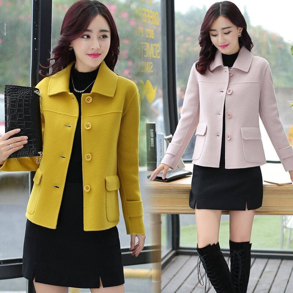 

2021 Short Wool Coat for Women Fall New Trend in the Korean Fashion Slimming Jacket Women's Cardigans 9HOU, Pale pink