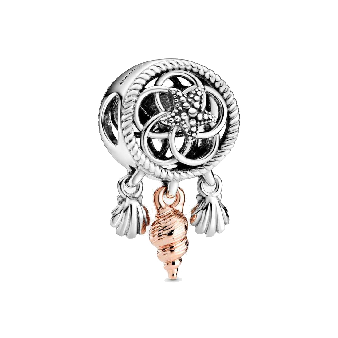 

Fine jewelry Authentic 925 Sterling Silver Bead Fit Pandora Charm Bracelets Openwork Seashell Dreamcatcher Charms Safety Chain Pendant DIY beads, Bronze;silver