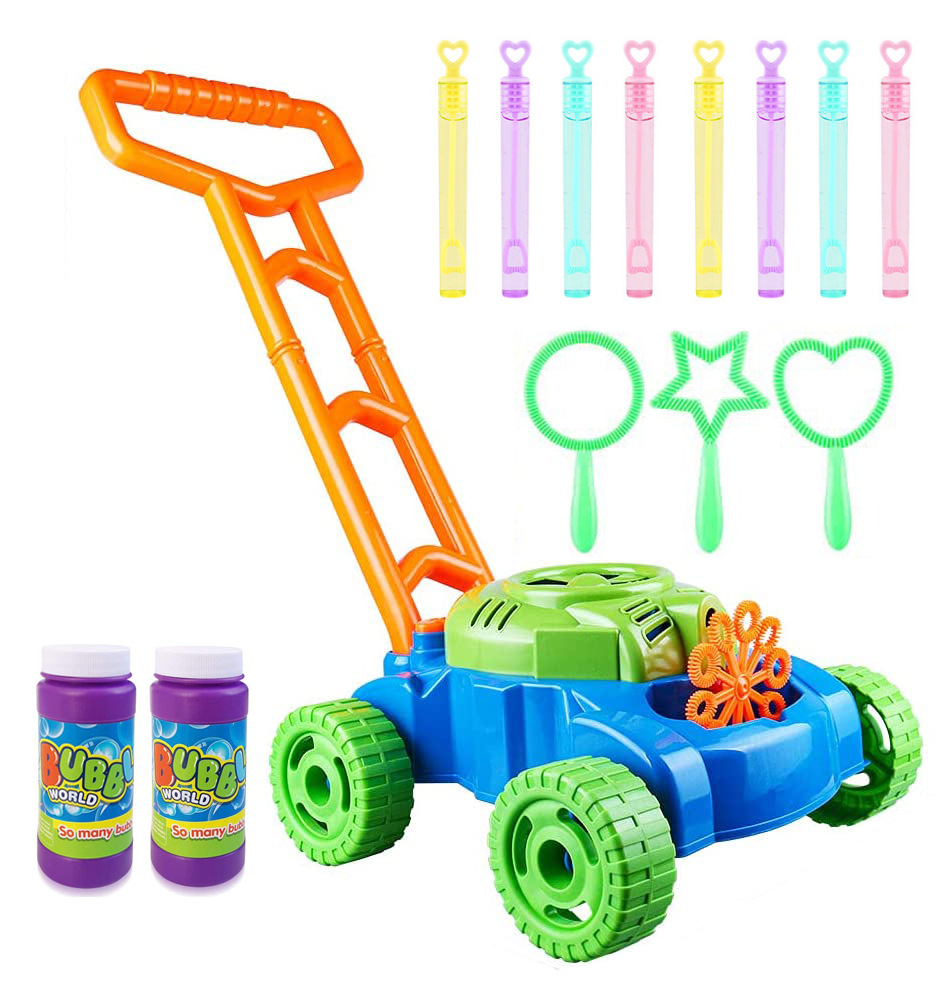

Toddler Lawn Mower Toys, Kids Bubble Blower Machine, Summer Outdoor Push and Pull, Birthday Toy Gifts for Preschool Boys & Girls, Blue