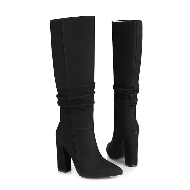 

2021 New Women Thick Heels Knee High Pointed Toe Autumn Winter Ladies Boots Pleated Fashion Shoes Woman Li89, Yellow