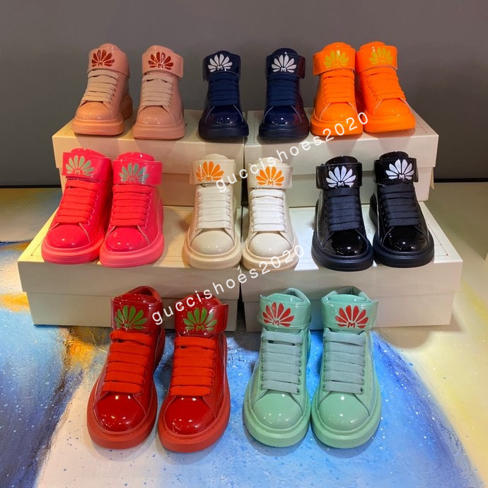 

Brand Luxury Man Shoes Fashion Genuine Leather Woman Sneakers Glimmer Lace up Flat Large Sneaker Platform Designer, 02