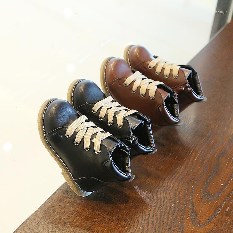 

2020 Autumn/Winter Girls Fashion British Style PU Boot Kids Shoes for Girl1, Black