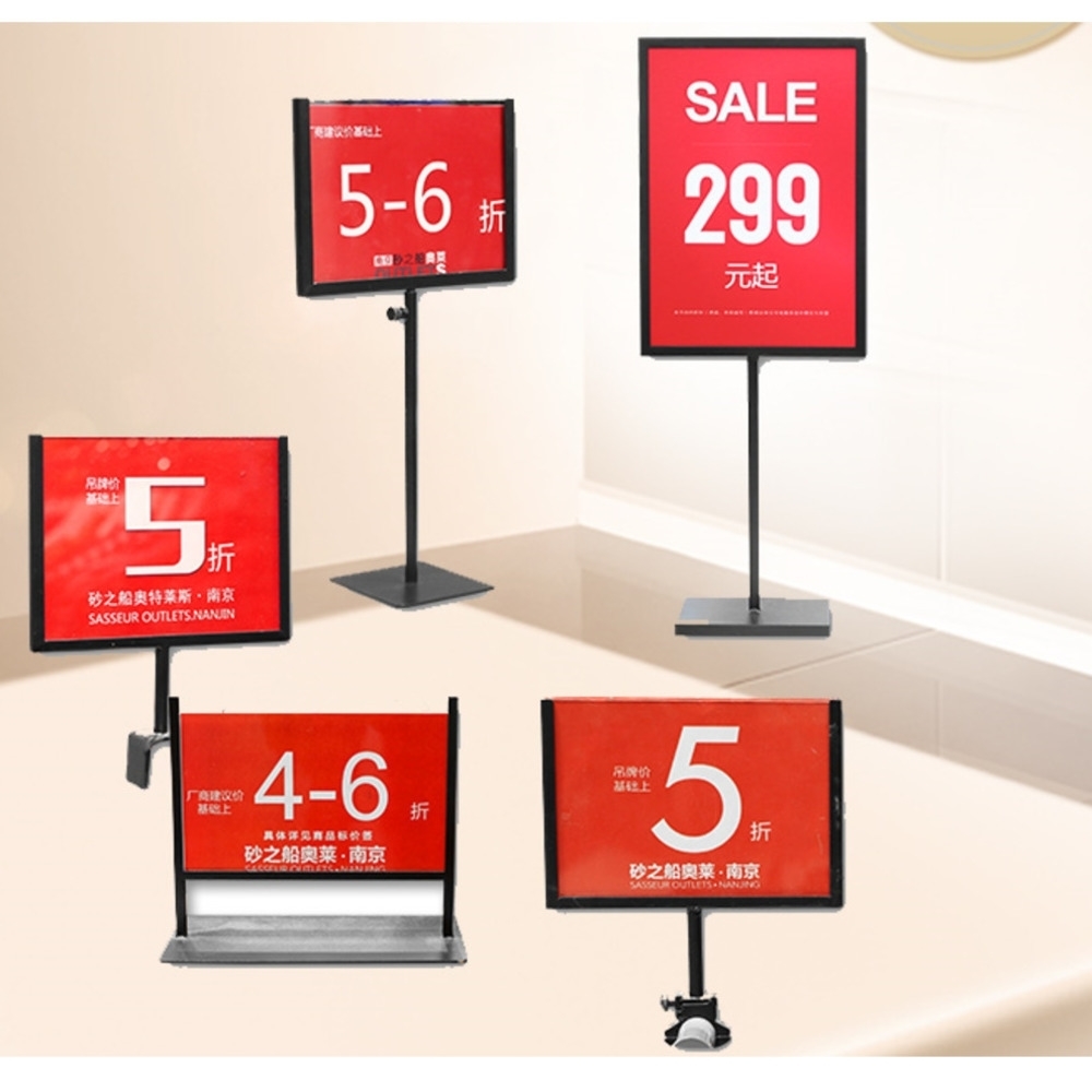 Metal Desktop Sign Display Rack Store Advertising Label Holder Vertical Table Telescopic Floor A5 A4 Poster Stand Frame-image-754342275