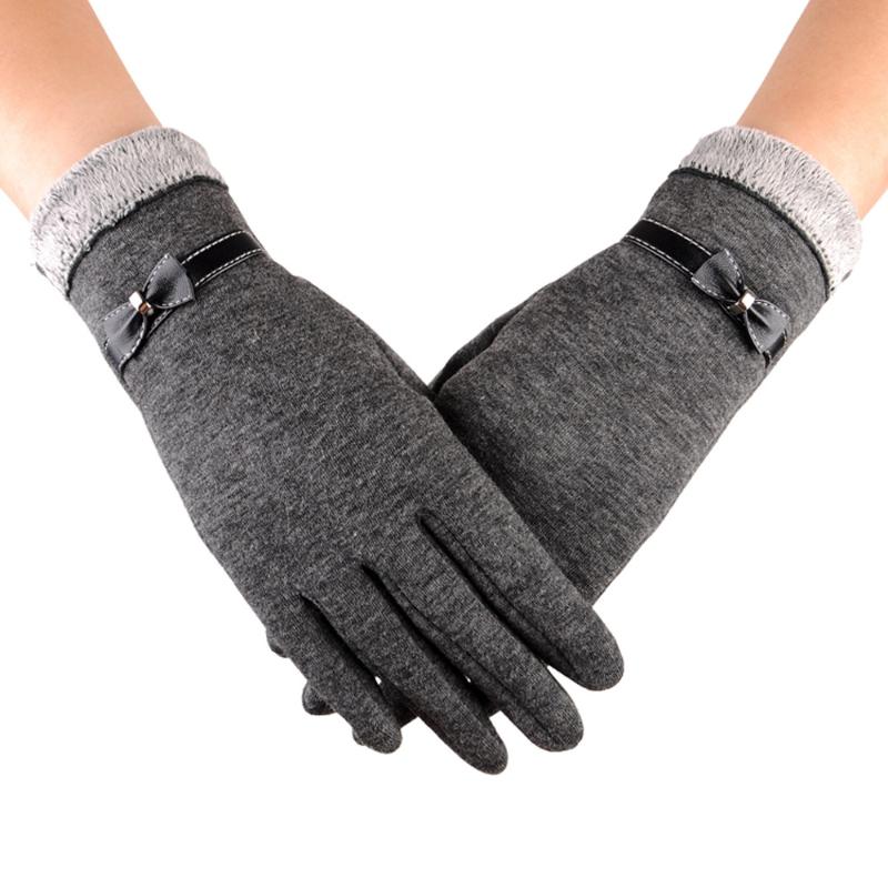 

Women Fashion Bowknot Winter Warm Cotton Solid Gloves Mittens Bow Leather Pu Leather Women Gloves Touch Screen Winter