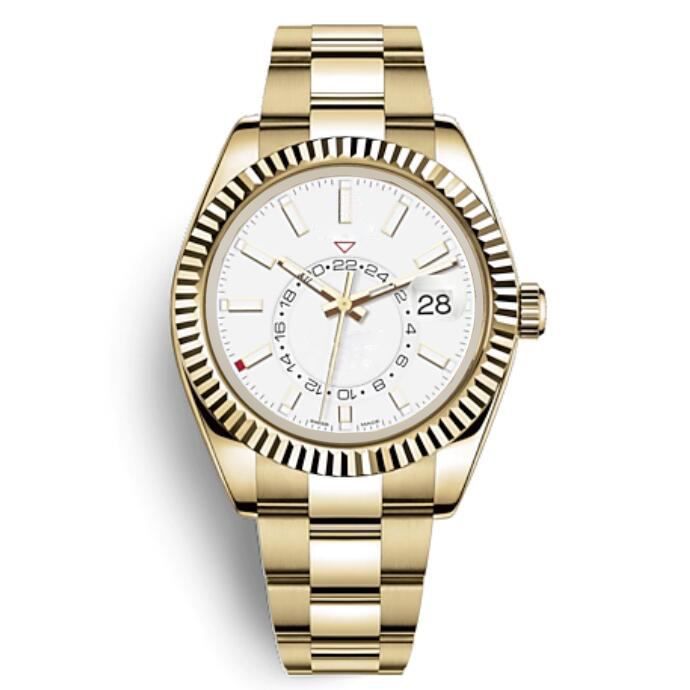 

Gold Watches Men Automatic Mechanical 42mm Watch Stainless Steel Sky-Dweller GMT Men's Luminous Small Dial Date Calendar Work Wristwatch, Box