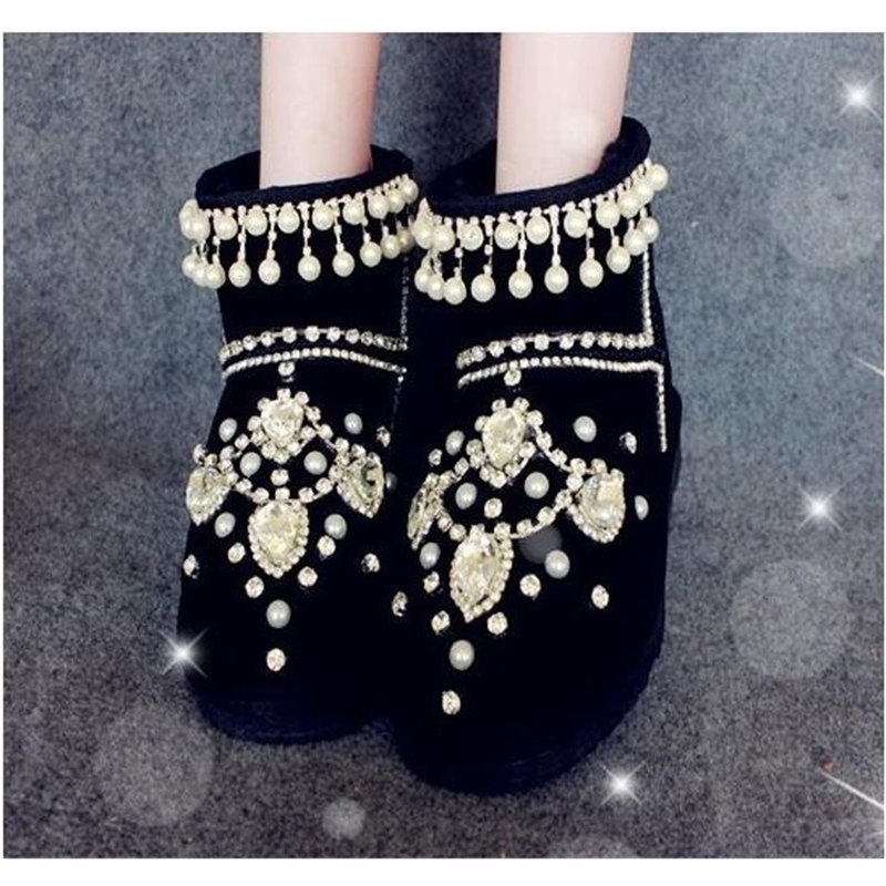 

2020 Leather Wild Student From Female Tube Snow Boots Smooth with Heavy Slip A6x3, Black