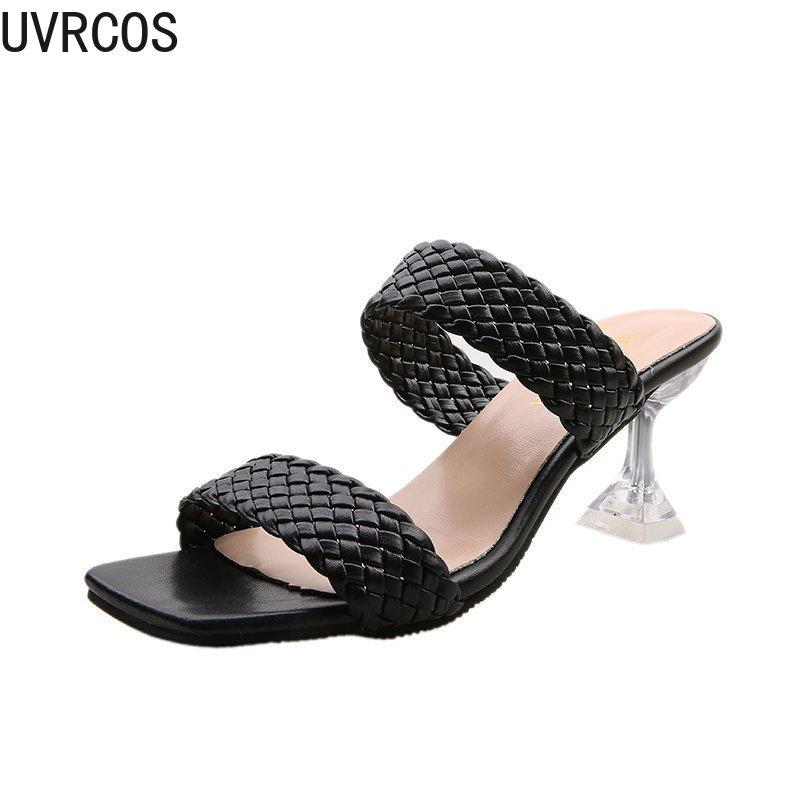 

2021 New Summer Women's Slippers Casual Fashion Wild High-heeled Mature Sexy Outdoor Simple Women's Slippers, Black