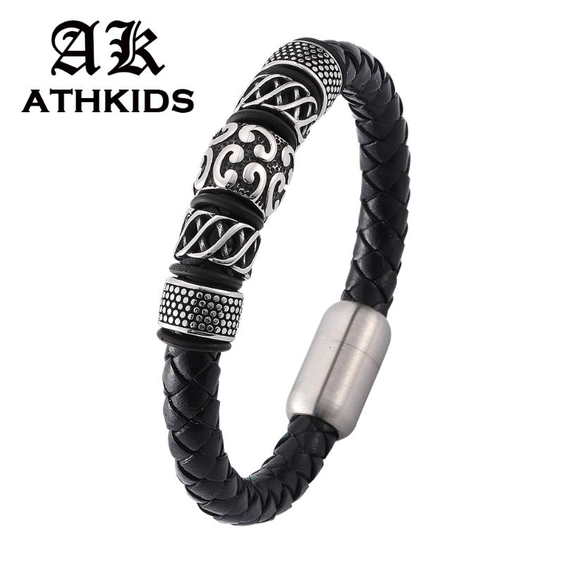 

Hot Fashion Men's Bracelet Stainless Steel Accessories Leather Bracelet For Trendy Men Jewelry Bangles Pulseira hombre PD0118