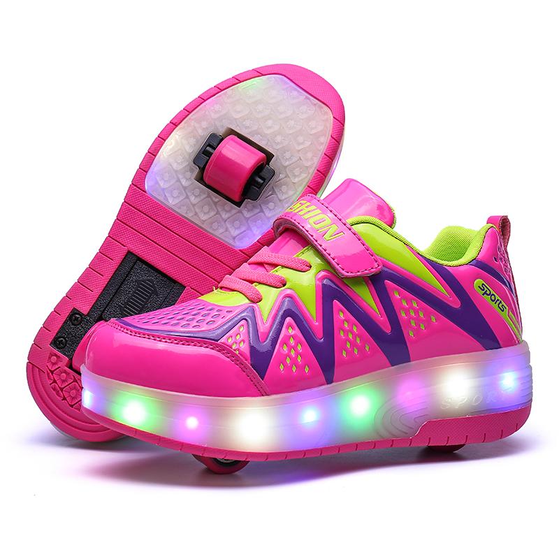 

Two Wheels Luminous Sneakers 2021 Led Light Roller Skate Shoes for Children Kids Led Shoes Boys Girls Light Up Unisex, Blue
