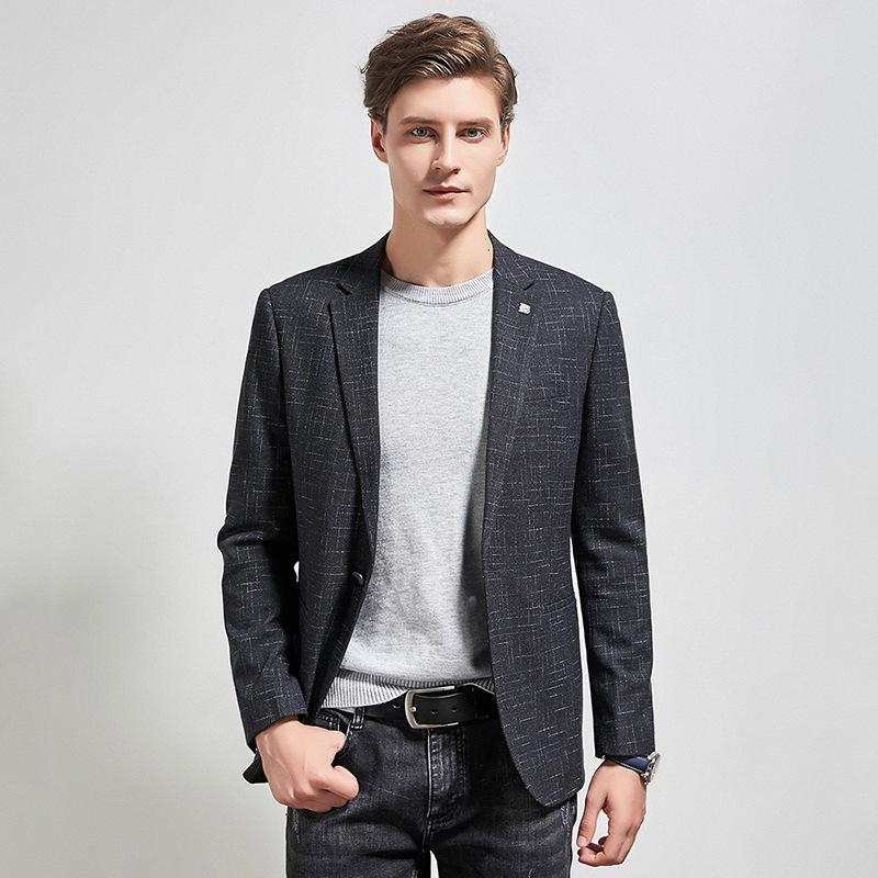 

Autumn and winter 2021 new leisure suit men's fashion slim fit men's suit coat Plaid small, Black