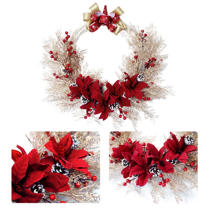 

45/50/55cm Christmas Realistic Xmas Artificial Flower Wreath for Home Festival Decoration Flower Garland Party Hanging Pendant, A1