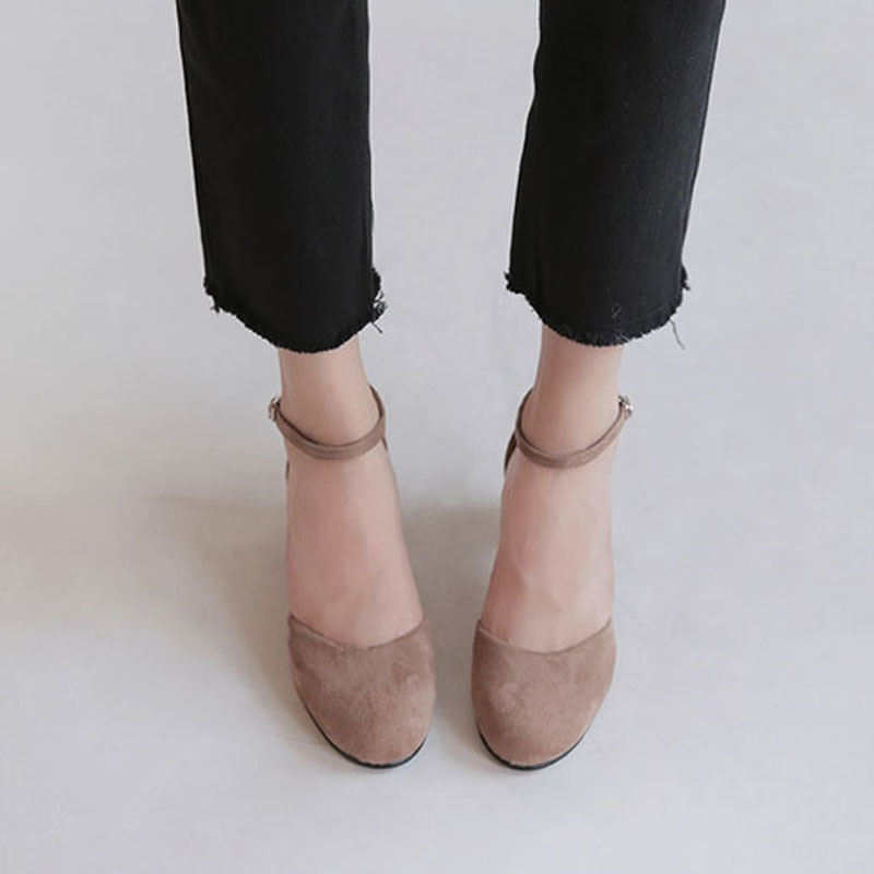 

2021 New Version Autumn's Round Head a Single One-button-shoes Heels Shoes of Women's S96g, Black(high two inches)