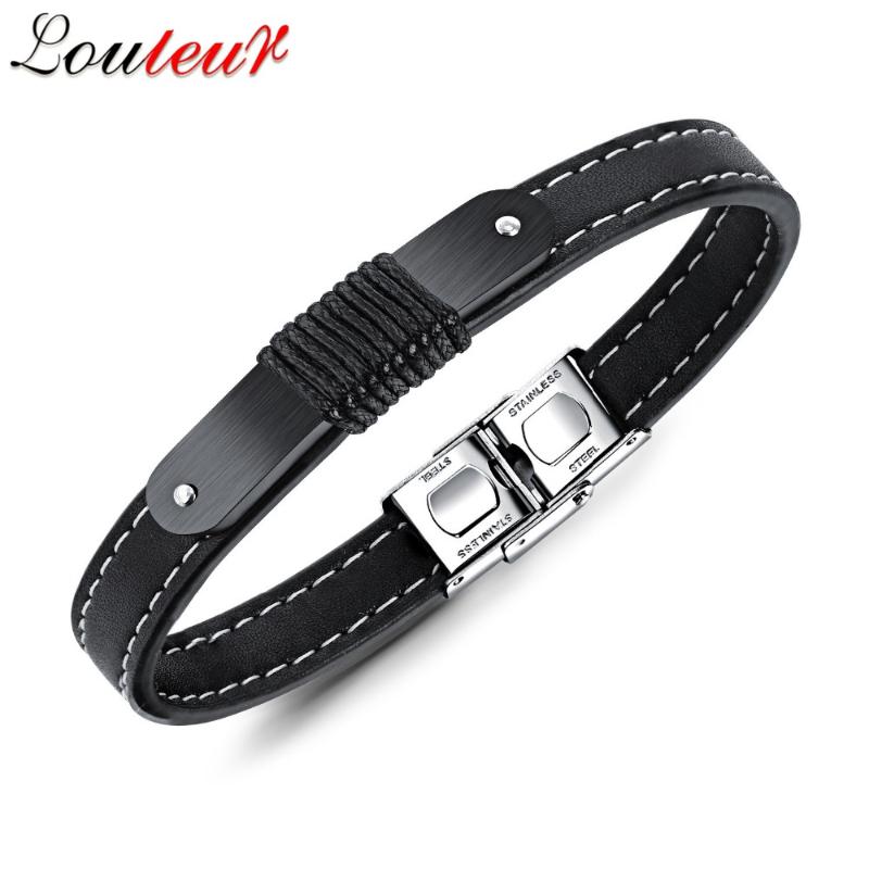 

Charm Bracelets LOULEUR 2021 Punk Vintage Mens Leather Bracelet Men Jewelry Fashion Stainless Steel Buckle & Bangles Pulsera Homme