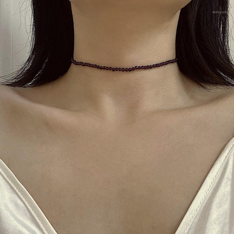 

Purple crystal stone choker necklace for women black stone collar clavicle beaded necklace minimalist student fashion1