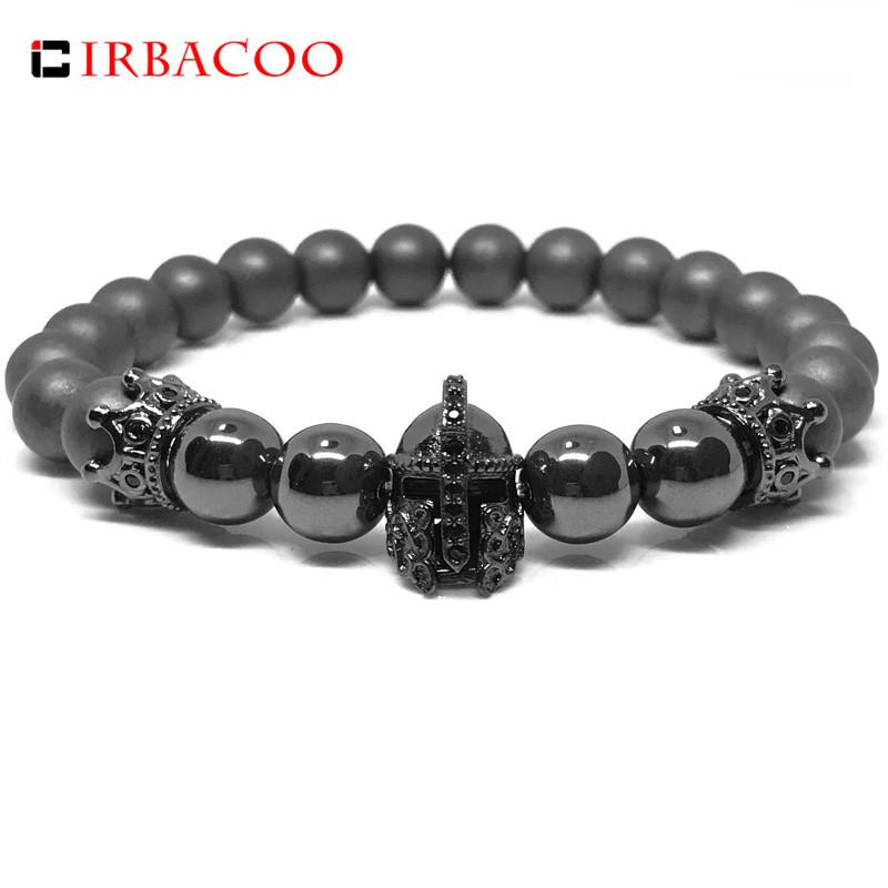 

Beaded, Strands IRBACOO 2021 Trendy Men Bracelet 8mm Matte Hematite With CZ Spartan Helmet & Crown Charm Beaded For Jewelry
