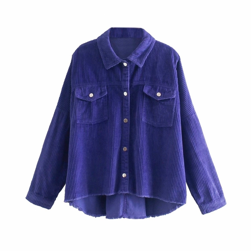Tangada Women Purple Corduroy jacket coat turn down collar Ladies Long Sleeve loose oversize boy friend Coat 4M52 201112Z