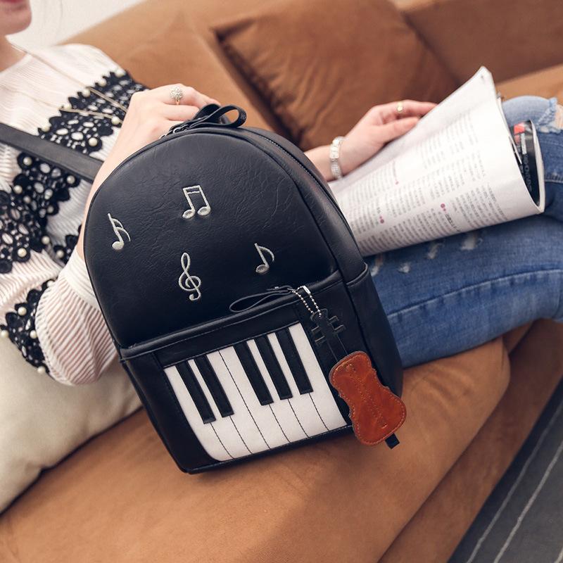 

New Paris Version Notes Backpack Mochila Feminina Lovely PU Leather Backpack Travel Art Designer Elegant Backpacks, Black